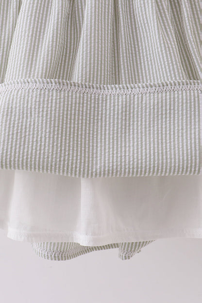 Pink Seersucker Farm Animals Embroidery Ruffle Dress