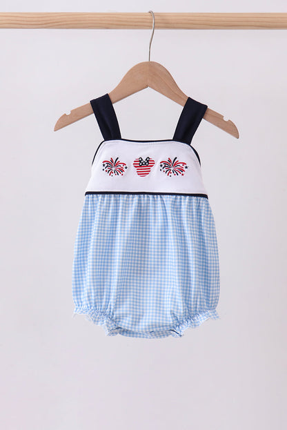 Blue Character Embroidery Gingham Bubble