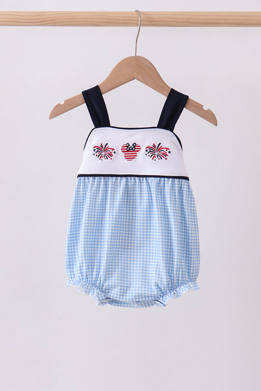 Blue Character Embroidery Gingham Bubble