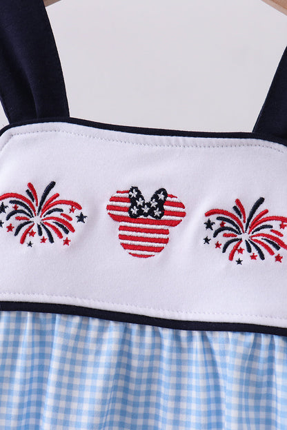 Blue Character Embroidery Gingham Bubble