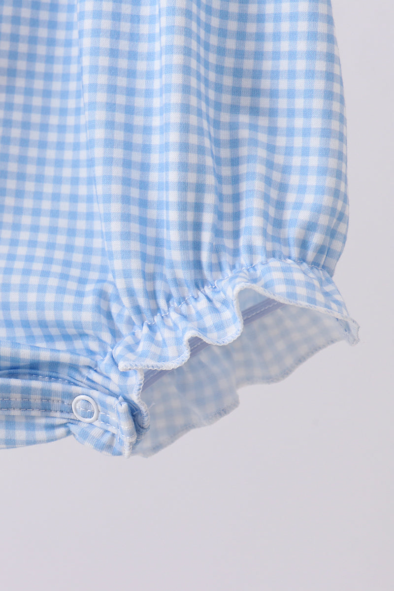 Blue Character Embroidery Gingham Bubble