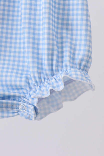 Blue Character Embroidery Gingham Bubble