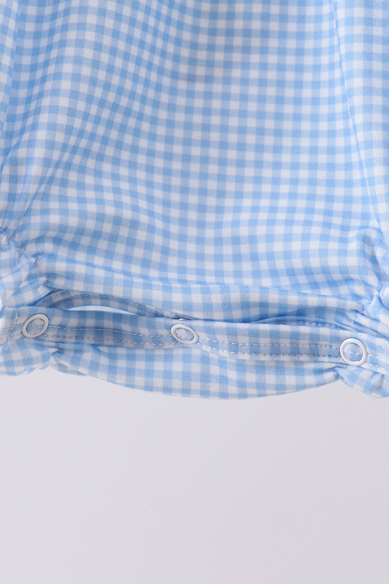 Blue Character Embroidery Gingham Bubble