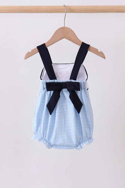 Blue Character Embroidery Gingham Bubble