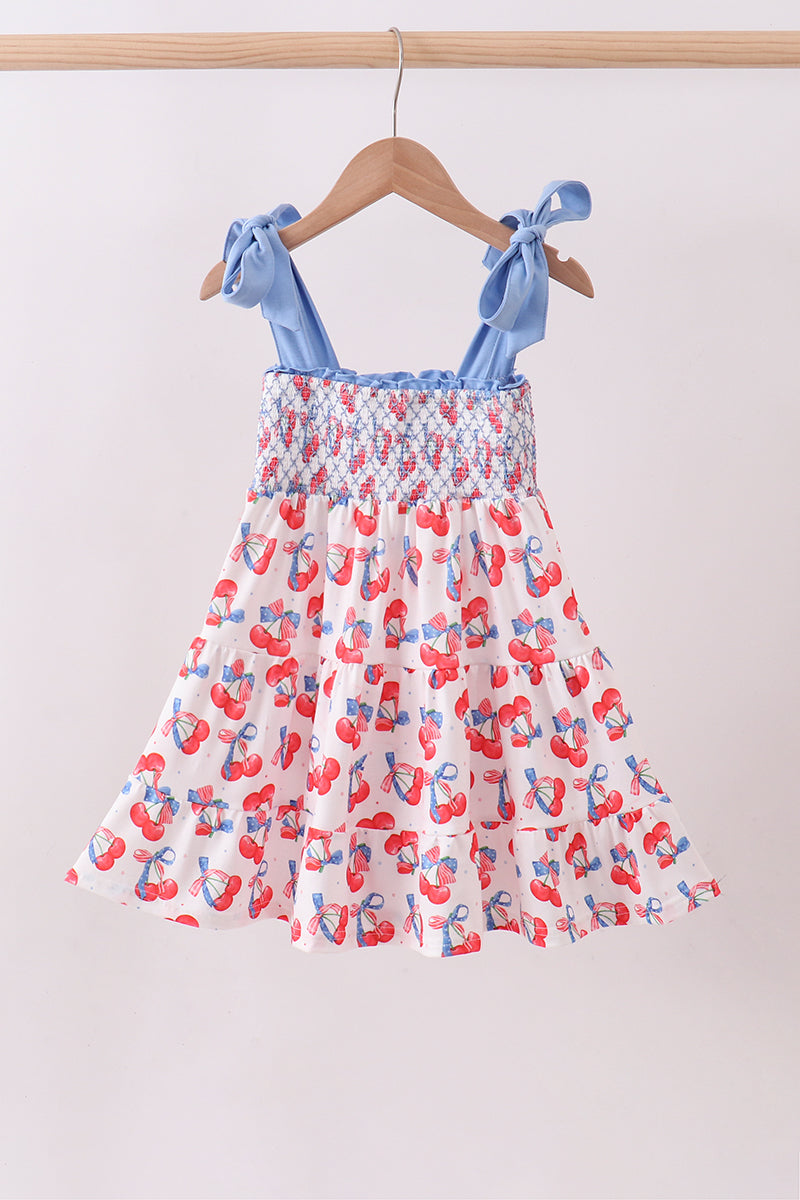 Blue Cherry Smocked Tiered Mom & Me Dress