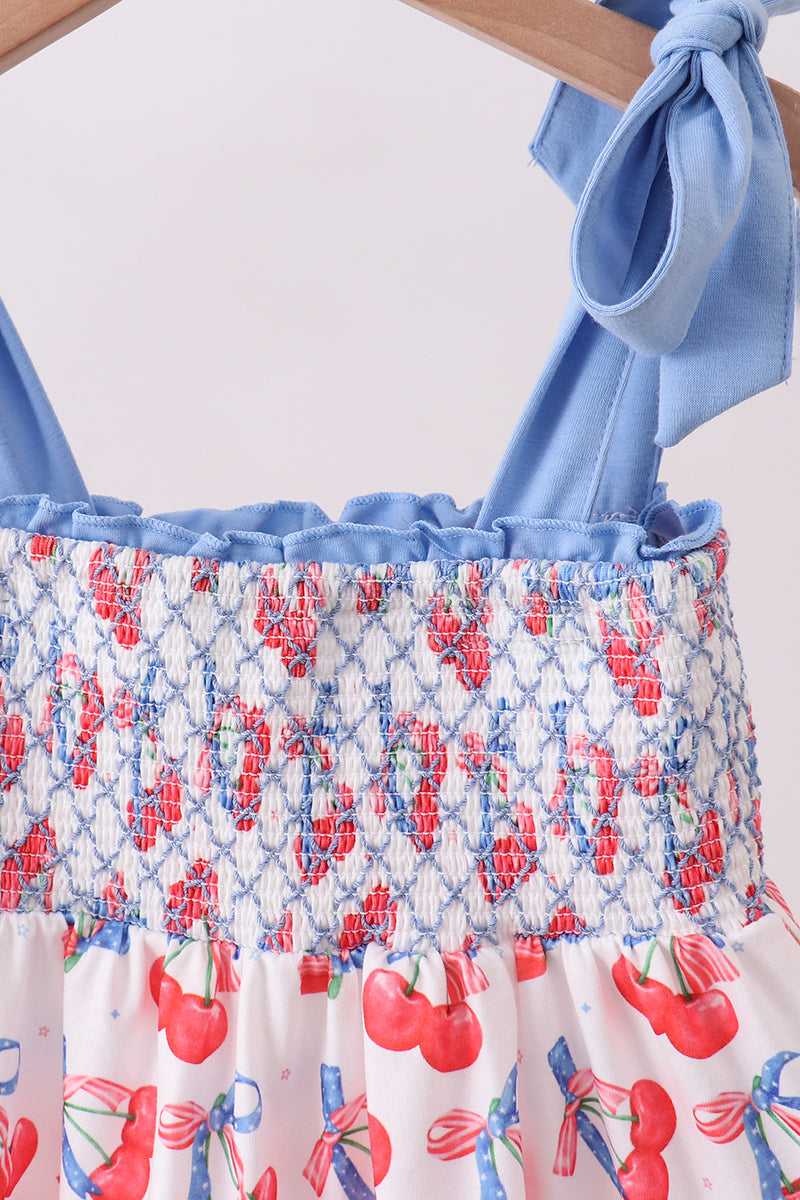Blue Cherry Smocked Tiered Mom & Me Dress