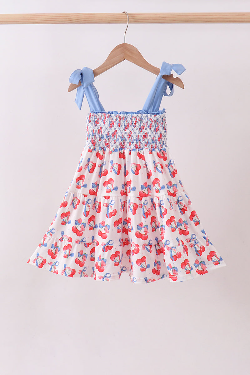 Blue Cherry Smocked Tiered Mom & Me Dress
