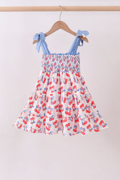 Blue Cherry Smocked Tiered Mom & Me Dress