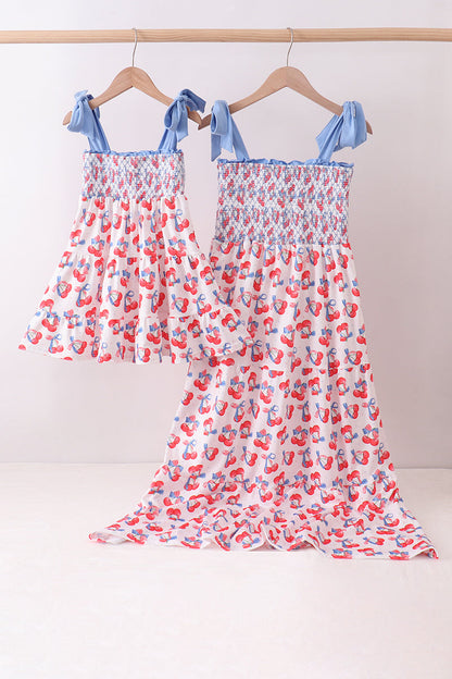 Blue Cherry Smocked Tiered Mom & Me Dress