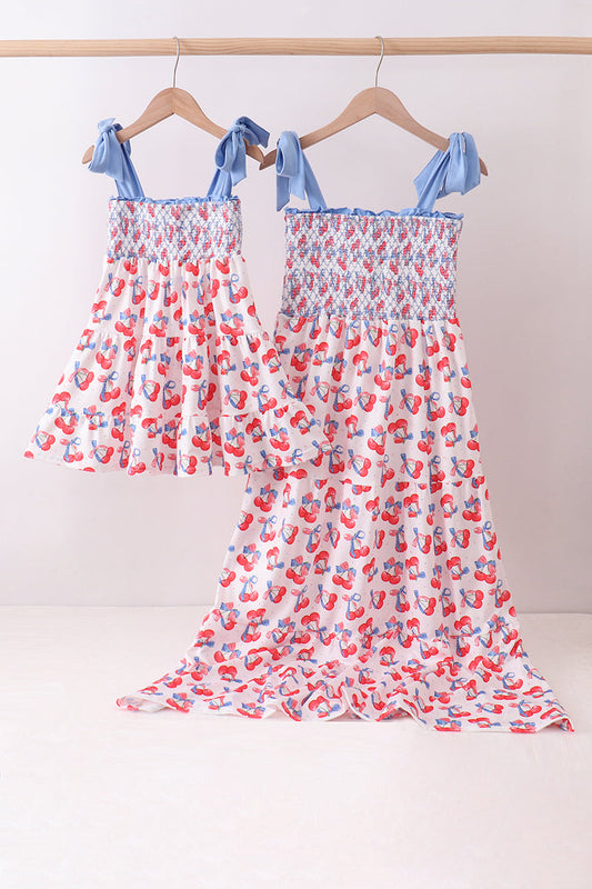 Blue Cherry Smocked Tiered Mom & Me Dress