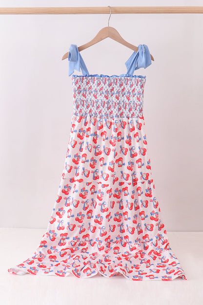 Blue Cherry Smocked Tiered Mom & Me Dress