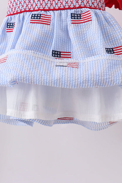 Blue Flag Embroidery Seersucker Bloomer Set