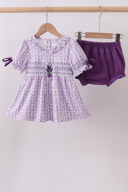 Lavender Floral Smocked Ruffle Bloomer Set
