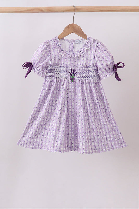 Lavender Floral Smocked Ruffle Dress