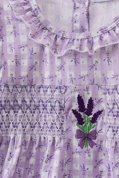Lavender Floral Smocked Ruffle Dress