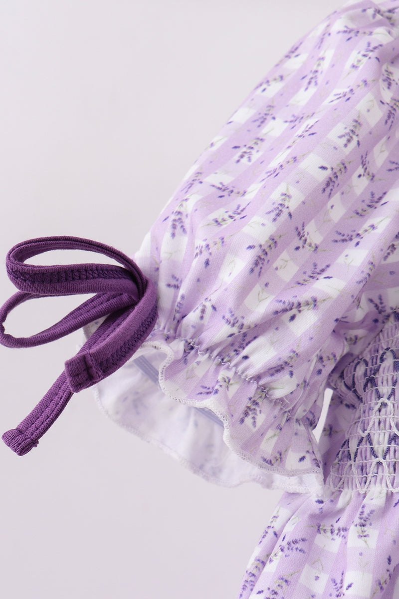 Lavender Floral Smocked Ruffle Dress