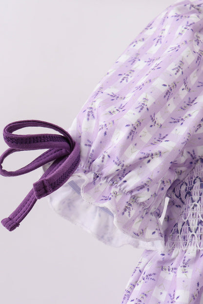 Lavender Floral Smocked Ruffle Dress