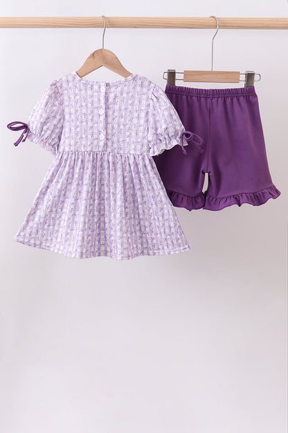 Lavender Floral Smocked Ruffle Shorts Set