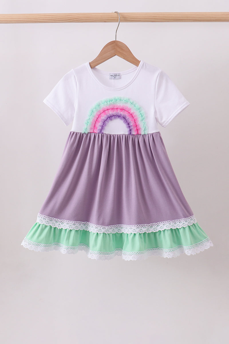 Purple Lace Rainbow Ruffle Dress