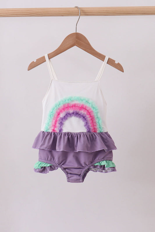 Purple Lace Rainbow Ruffle One-piece Swimsuit