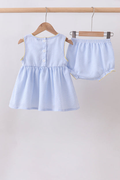 Blue Lemon Embroidery Seersucker Bloomer Set