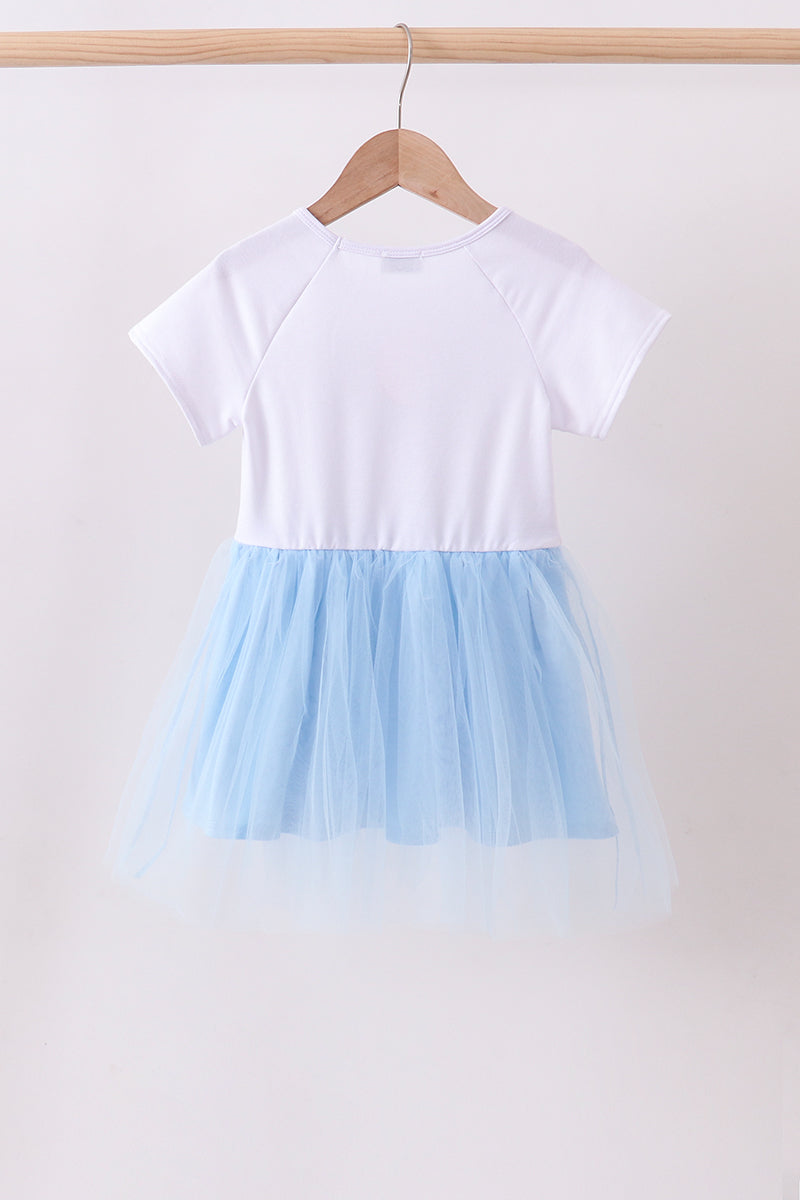 Blue Bow Star Sequin Tulle Dress