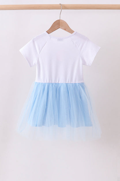 Blue Bow Star Sequin Tulle Dress