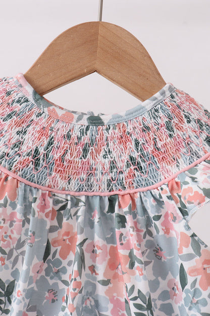 Pink Floral Smocked Bubble