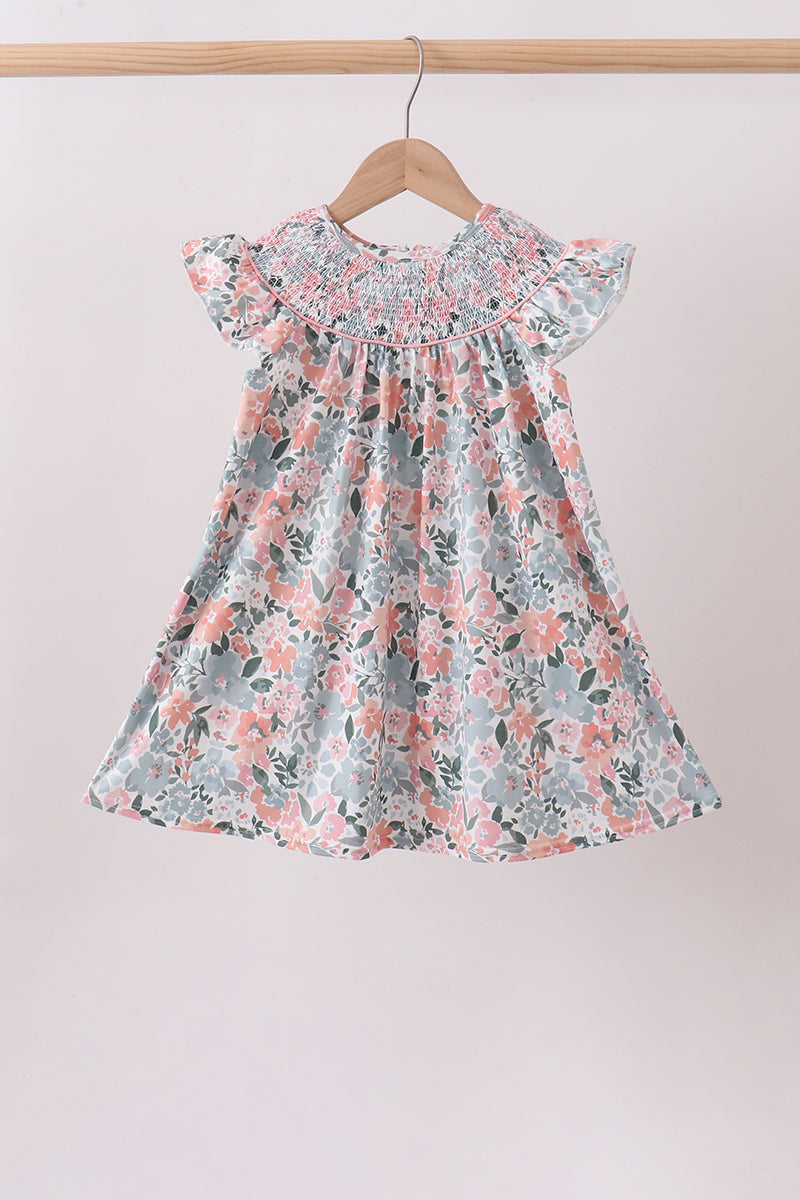 Pink Floral Smocked Dress
