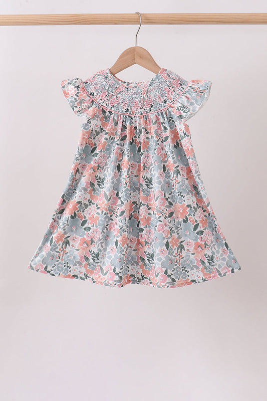 Pink Floral Smocked Dress