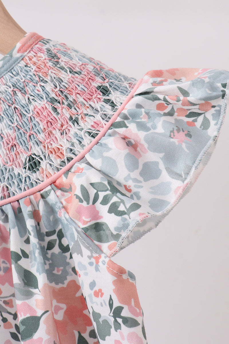Pink Floral Smocked Dress