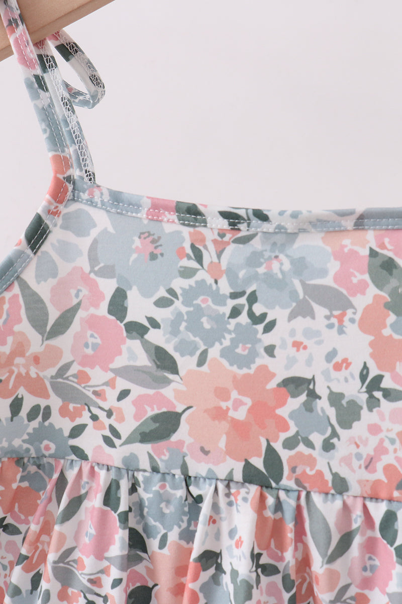 Pink Floral Tiered Dress