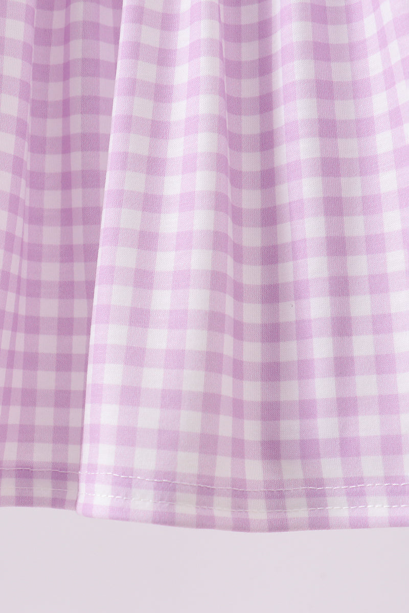 Purple Floral Embroidery Gingham Ruffle Shorts Set
