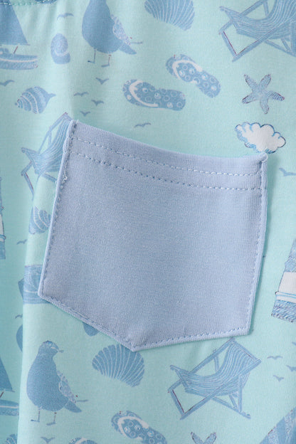 Blue Beach Print Pocket Tee