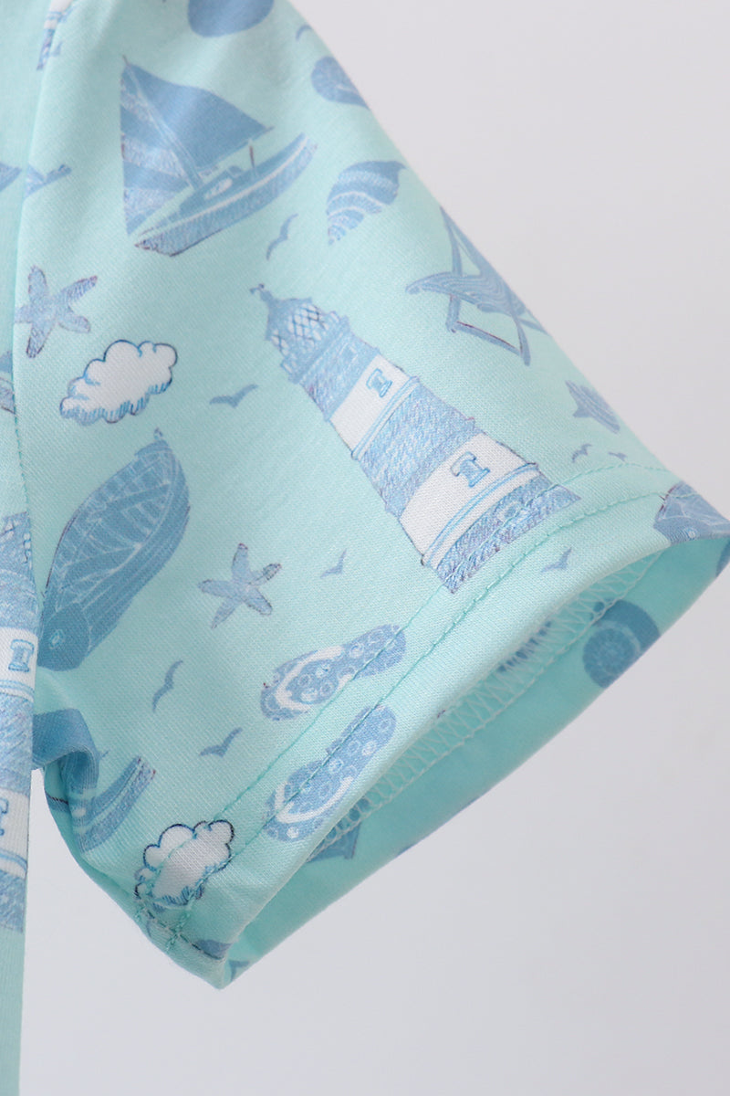 Blue Beach Print Pocket Tee