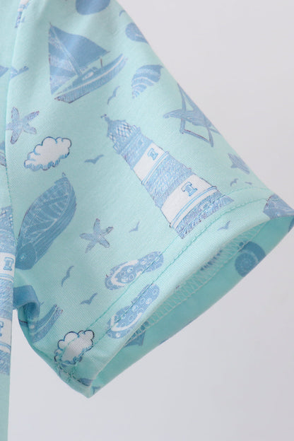 Blue Beach Print Pocket Tee