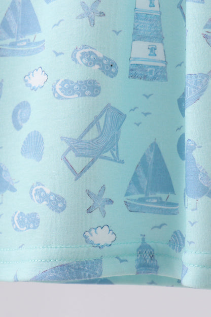 Blue Beach Print Pocket Tee
