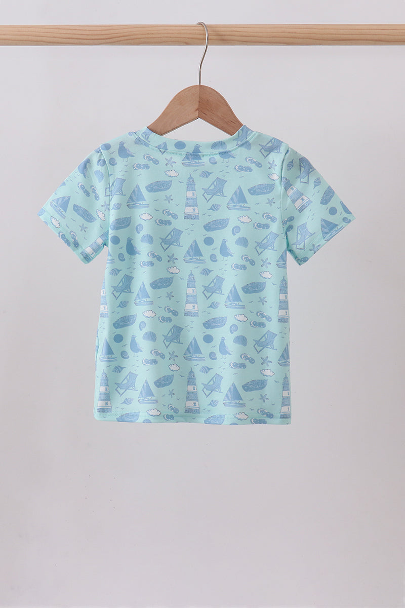 Blue Beach Print Pocket Tee