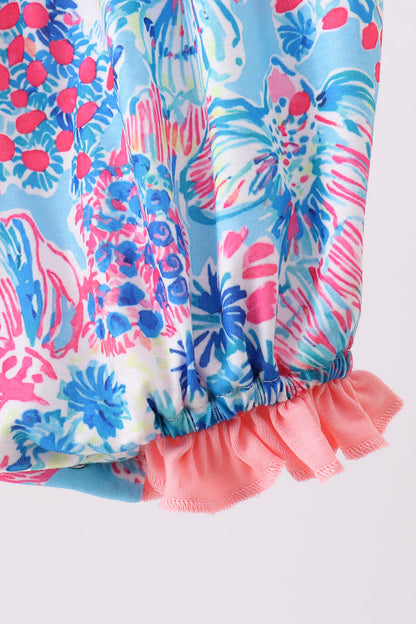 Pink Tropical Floral Print Ruffle Bow Bubble