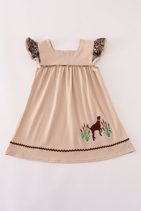 Camouflage Hound Embroidery Ruffle Dress