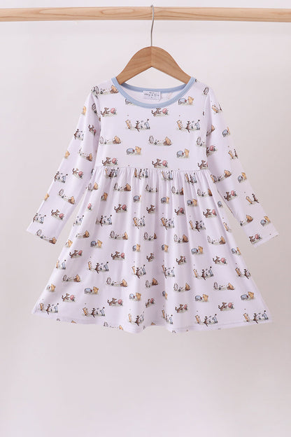 Premium Blue Character Print Bamboo Dress
