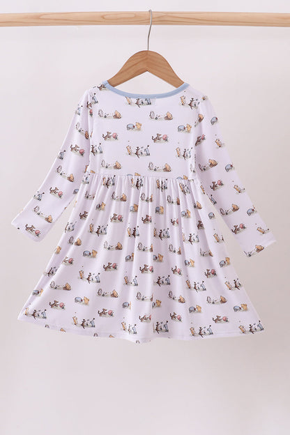 Premium Blue Character Print Bamboo Dress