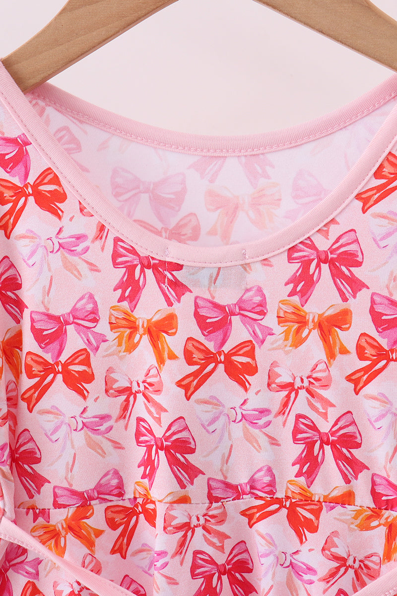 Premium Berry Blossom Bows Ruffle Bamboo Dress