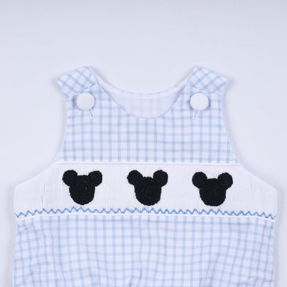 Blue Character Hand Smocked Gingham Bubble