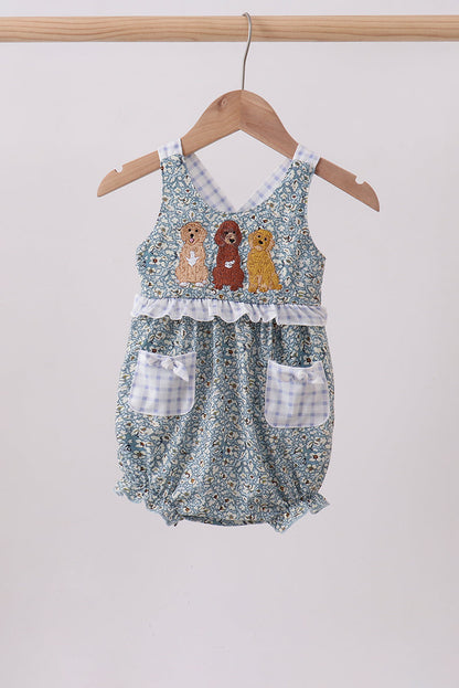Floral Puppy Embroidery Ruffle Bubble