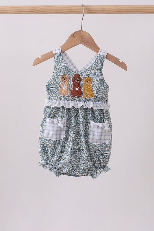 Floral Puppy Embroidery Ruffle Bubble