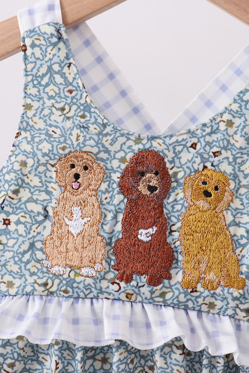 Floral Puppy Embroidery Ruffle Bubble