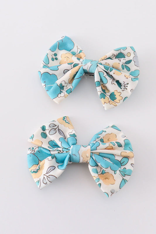 Aqua Meadow Piggie Hair Bow
