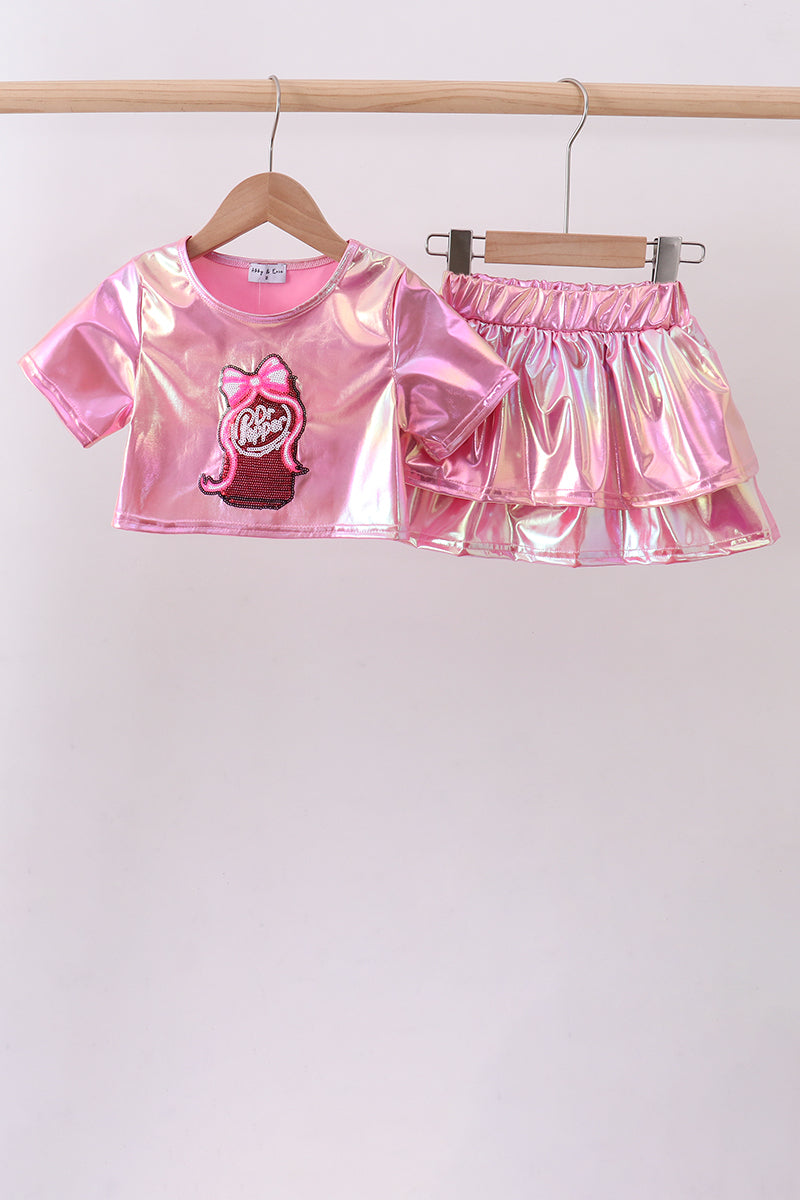 Pepper Pink Sequin Bow Skort Set