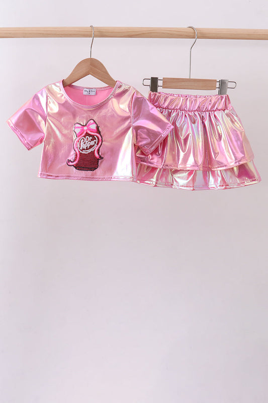 Pepper Pink Sequin Bow Skort Set